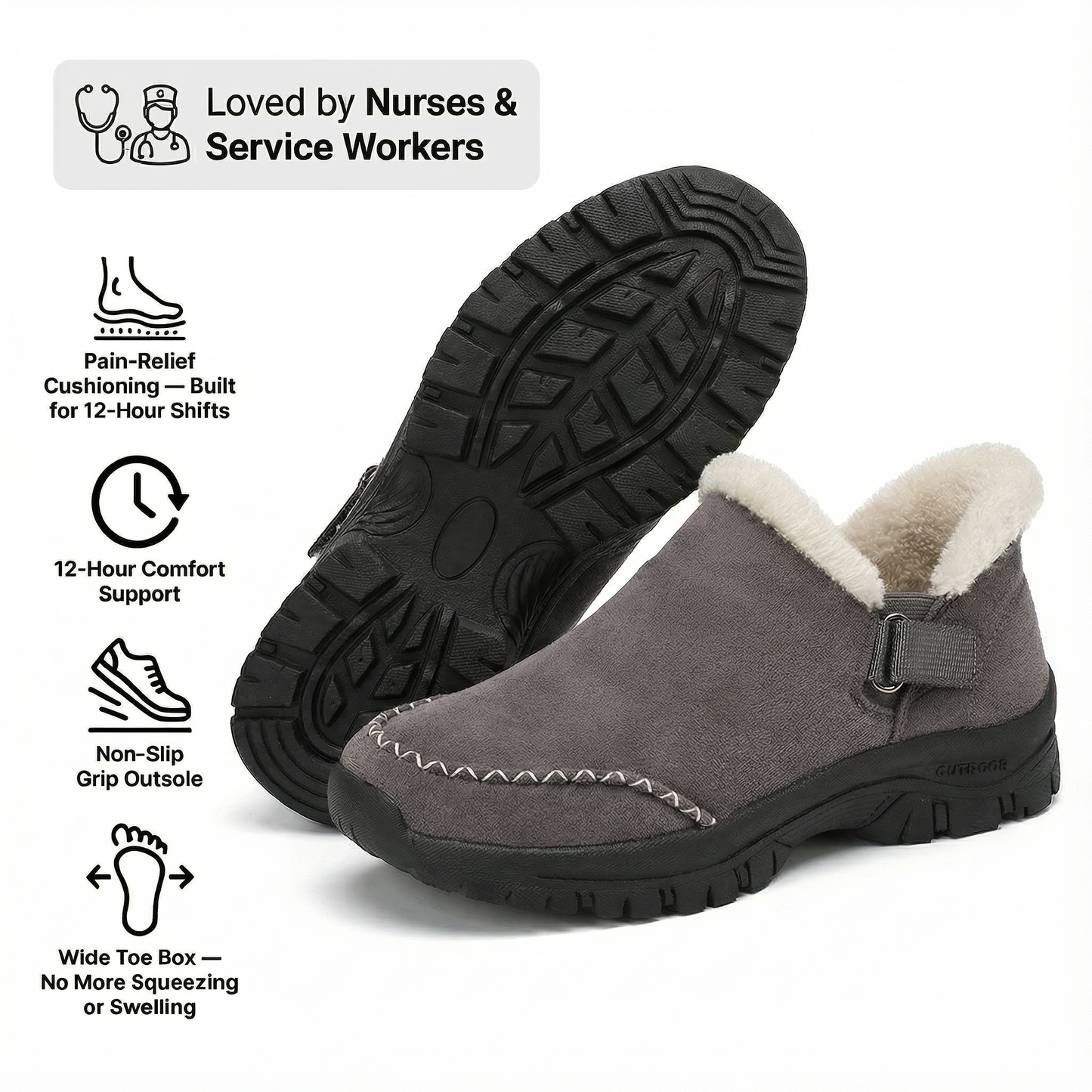 12-Hour Shift Clogs — Plantar Fasciitis & Heel Relief for Back Pain, Bunions & Wide Feet (BOGO)